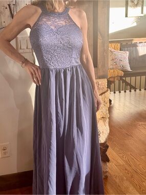 Wedtrend Lace Halter Maxi Dress in cornflower blue-